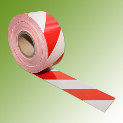 PE-Warnband 80 mm  x 500 lfm, weiss-rot schraffiert