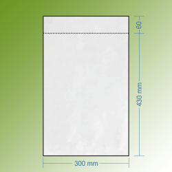 PE-Flachbeutel, 300 x 430 + 60 mm Klappe, 0.05 mm, transparent